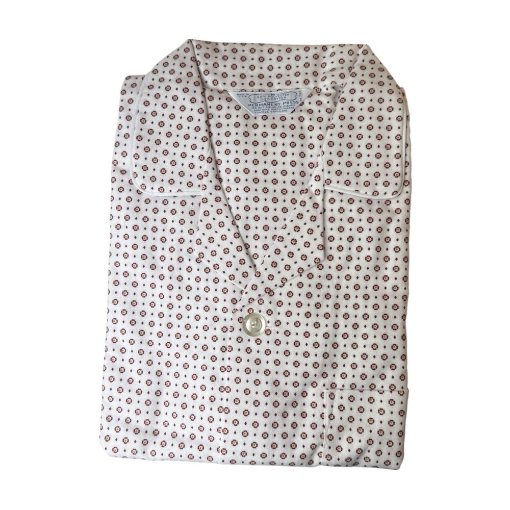 Permanent Press Soft Fleece Flannel Button Up Pajama Shirt Men Medium NWT White